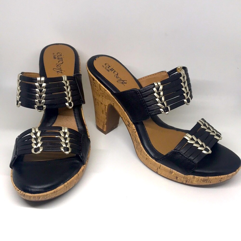Euro Soft Fayann leather strappy Cork heels